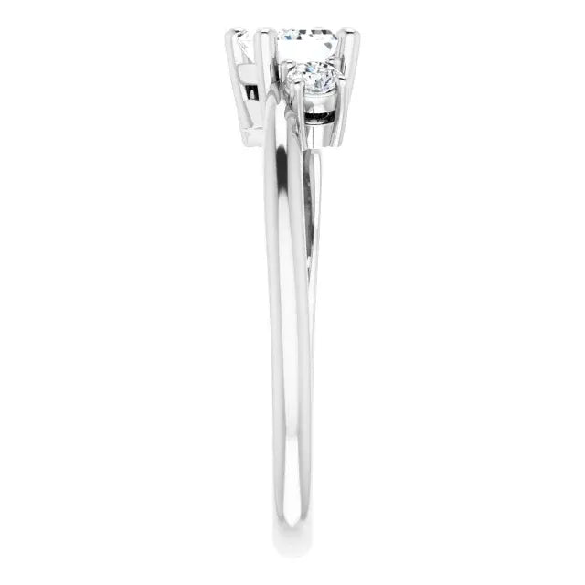 14K White Gold 3/4 CTW Emerald Cut Diamond Three-Stone Engagement Ring with Round Side Accents