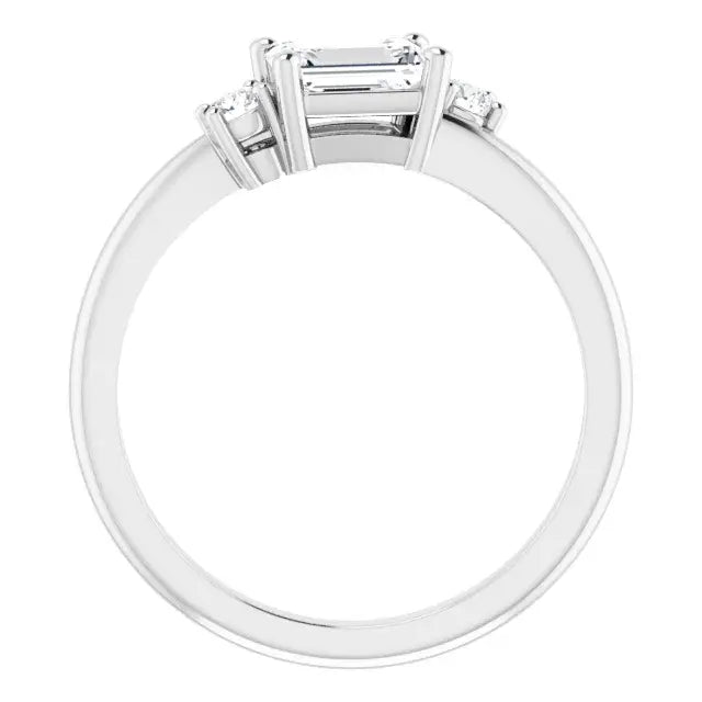 14K White Gold 3/4 CTW Emerald Cut Diamond Three-Stone Engagement Ring with Round Side Accents