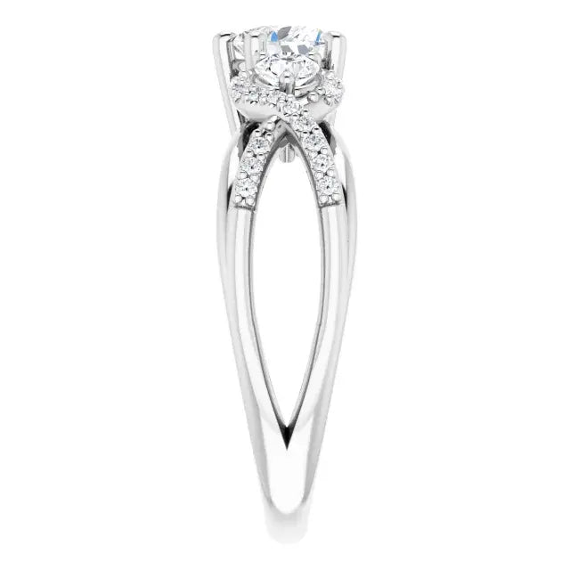 14K White Gold 3/4 CTW Heart Cut Diamond Three-Stone Engagement Ring with Twisted Pavé Accents