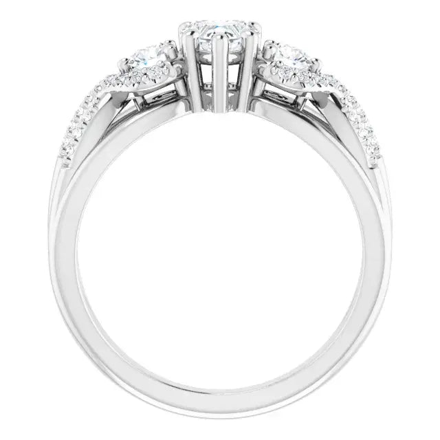 14K White Gold 3/4 CTW Heart Cut Diamond Three-Stone Engagement Ring with Twisted Pavé Accents