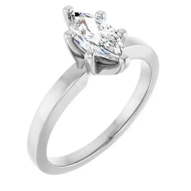 14K White Gold 3/4 CTW Marquise Cut Diamond Solitaire Engagement Ring with Six-Prong Setting