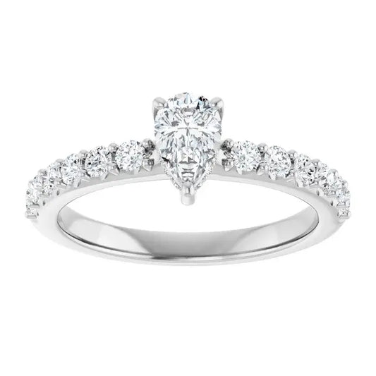 14K White Gold 3/4 CTW Pear-Shaped Diamond Engagement Ring with Pavé Band
