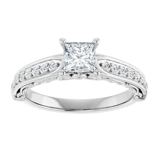 14K White Gold 3/4 CTW Princess Cut Diamond Engagement Ring with Pavé Split Shank Accents