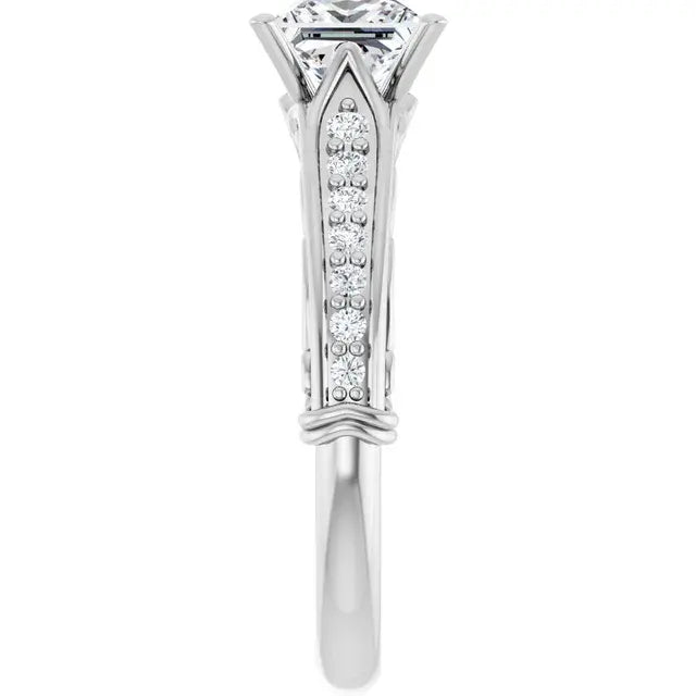 14K White Gold 3/4 CTW Princess Cut Diamond Engagement Ring with Pavé Split Shank Accents