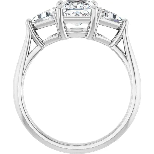 14K White Gold 3/4 CTW Princess-Cut Diamond Three-Stone Engagement Ring with Trillion Accents