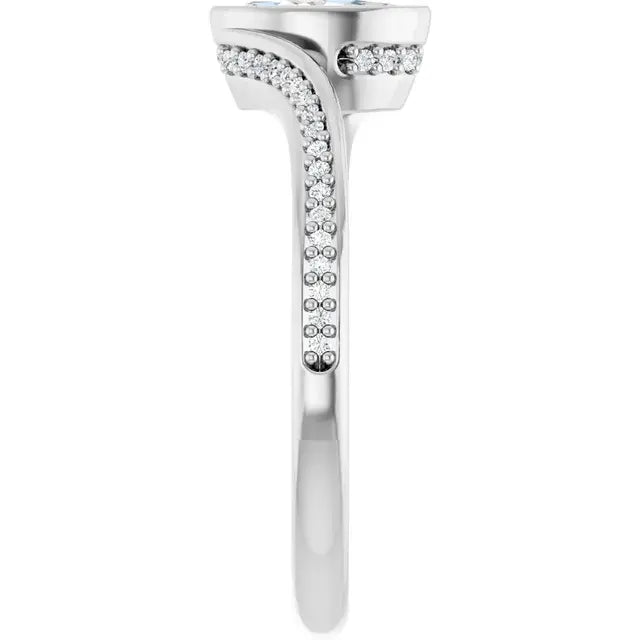 14K White Gold 3/8 CTW Marquise Cut Diamond Engagement Ring with Twisted Pavé Band and Bezel Setting