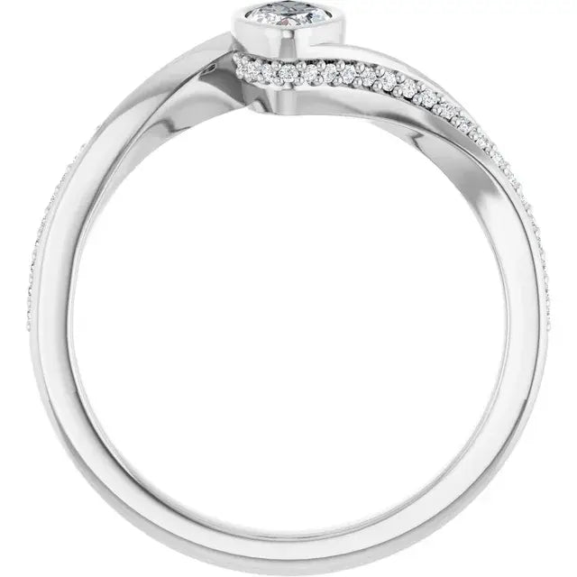 14K White Gold 3/8 CTW Marquise Cut Diamond Engagement Ring with Twisted Pavé Band and Bezel Setting