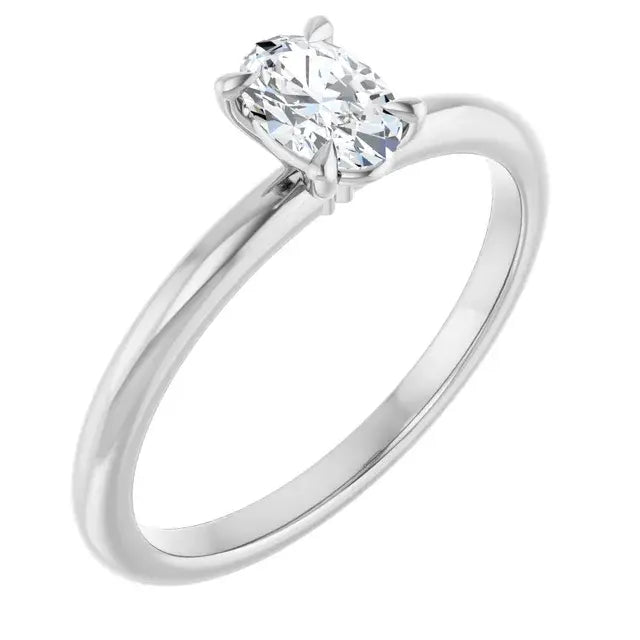 14K White Gold 3/8 CT Oval-Cut Diamond Solitaire Engagement Ring with Classic Four-Prong Setting