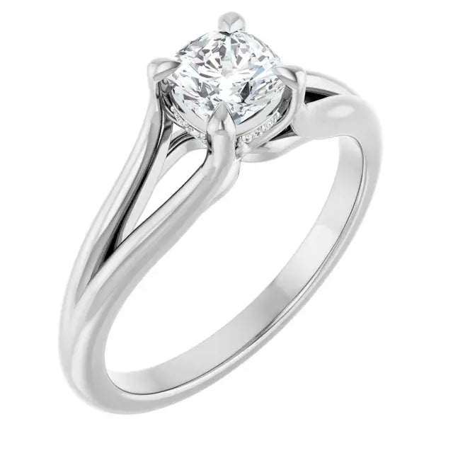 14K White Gold 5/8 CTW Cushion-Cut Diamond Engagement Ring with Split Shank Solitaire Setting
