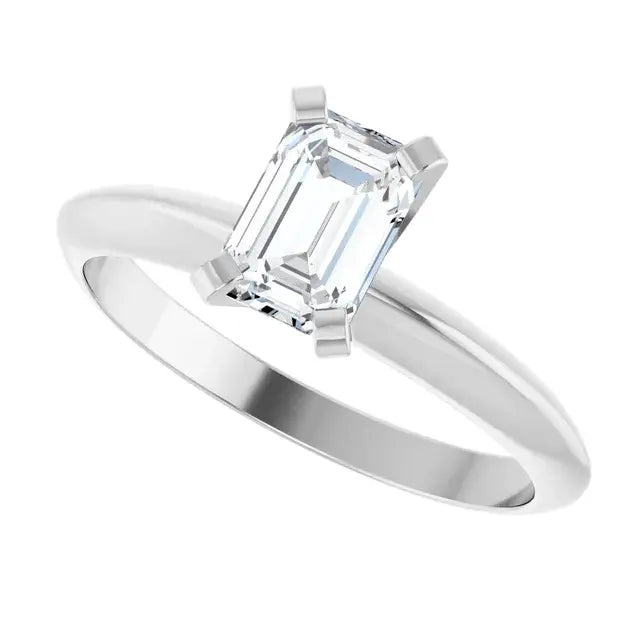 14K White Gold 5/8 CTW Emerald Cut Diamond Solitaire Engagement Ring