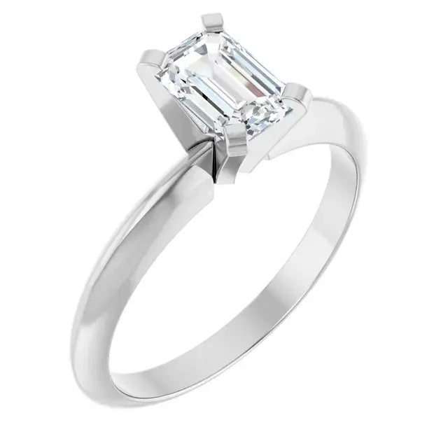 14K White Gold 5/8 CTW Emerald Cut Diamond Solitaire Engagement Ring