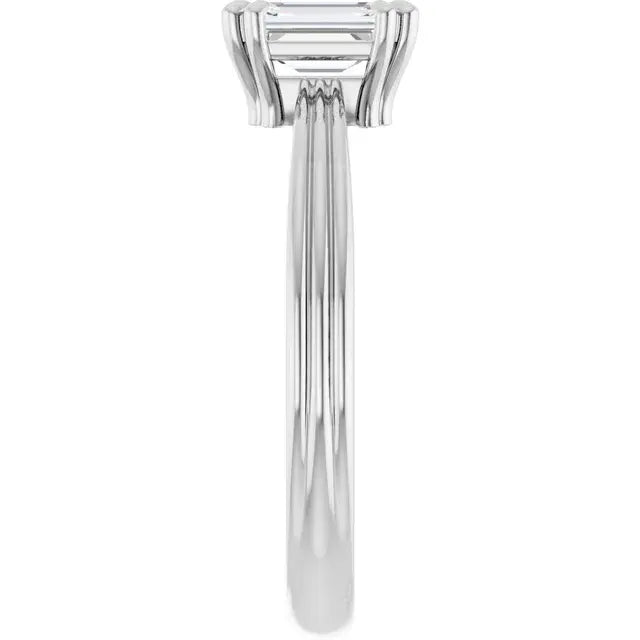 14K White Gold 5/8 CTW Emerald Cut Diamond Solitaire Engagement Ring with Double Claw Prong Setting and Grooved Band
