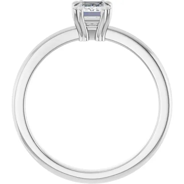 14K White Gold 5/8 CTW Emerald Cut Diamond Solitaire Engagement Ring with Double Claw Prong Setting and Grooved Band