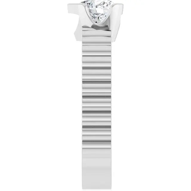 14K White Gold 5/8 CTW Heart Cut Diamond Engagement Ring with Bezel Setting and Grooved Band