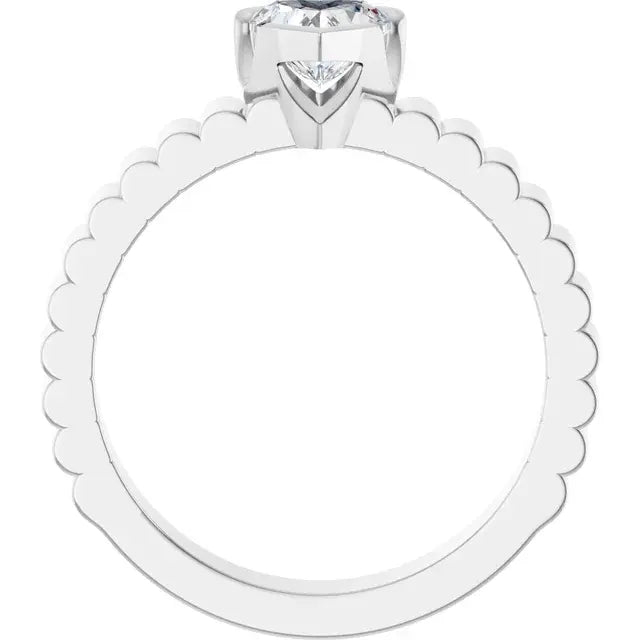 14K White Gold 5/8 CTW Heart Cut Diamond Engagement Ring with Bezel Setting and Grooved Band
