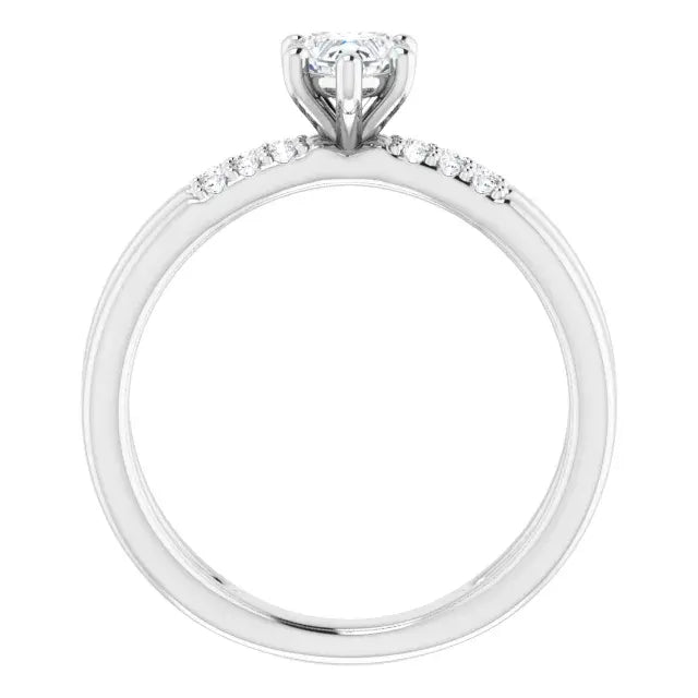 14K White Gold 5/8 CTW Heart Cut Diamond Engagement Ring with Split Shank and Round Accent Diamonds
