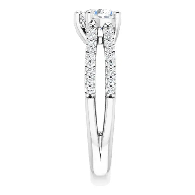 14K White Gold 5/8 CTW Heart Cut Diamond Ring with Double Row Pavé-Set Accents