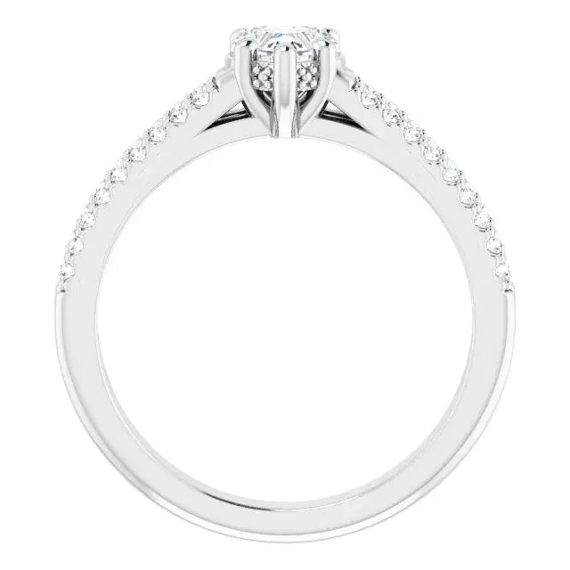 14K White Gold 5/8 CTW Heart Cut Diamond Ring with Double Row Pavé-Set Accents