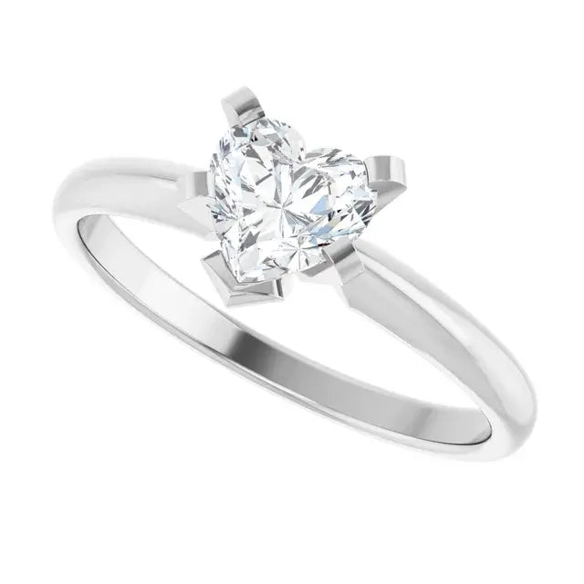14K White Gold 5/8 CTW Heart Cut Diamond Solitaire Engagement Ring with Classic Five-Prong Setting