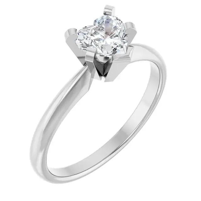 14K White Gold 5/8 CTW Heart Cut Diamond Solitaire Engagement Ring with Classic Five-Prong Setting