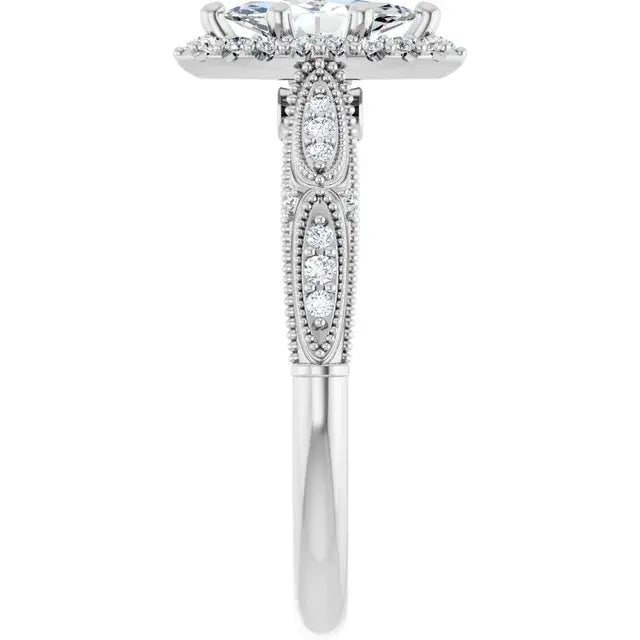 14K White Gold 5/8 CTW Marquise Cut Diamond Halo Engagement Ring with Milgrain Accents