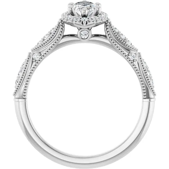 14K White Gold 5/8 CTW Marquise Cut Diamond Halo Engagement Ring with Milgrain Accents