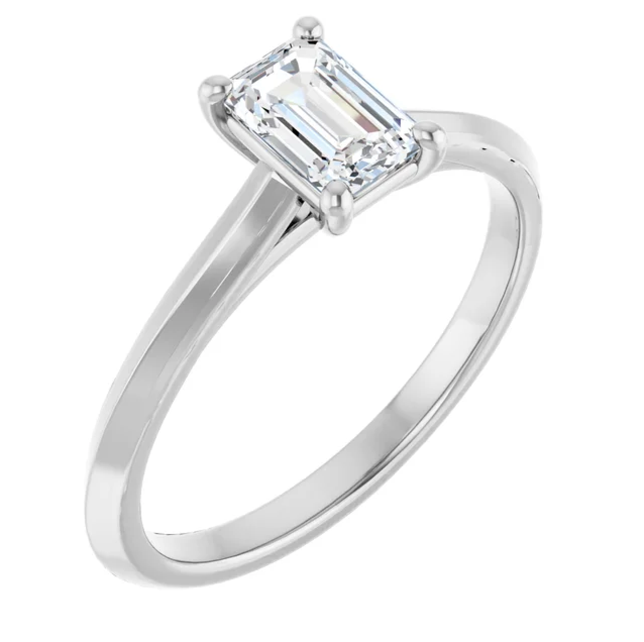 14K White Gold 5/8 CT Emerald-Cut Diamond Solitaire Engagement Ring with Classic Four-Prong Setting