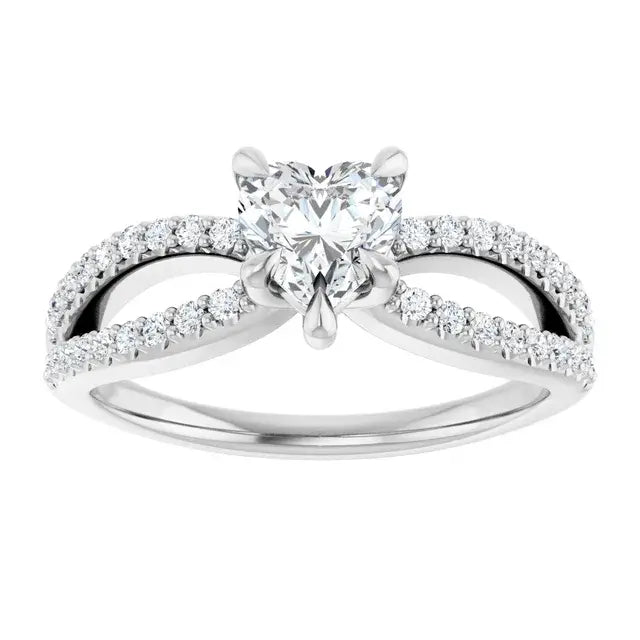 14K White Gold 7/8 CTW Heart Cut Diamond Engagement Ring with Infinity-Inspired Pavé Band