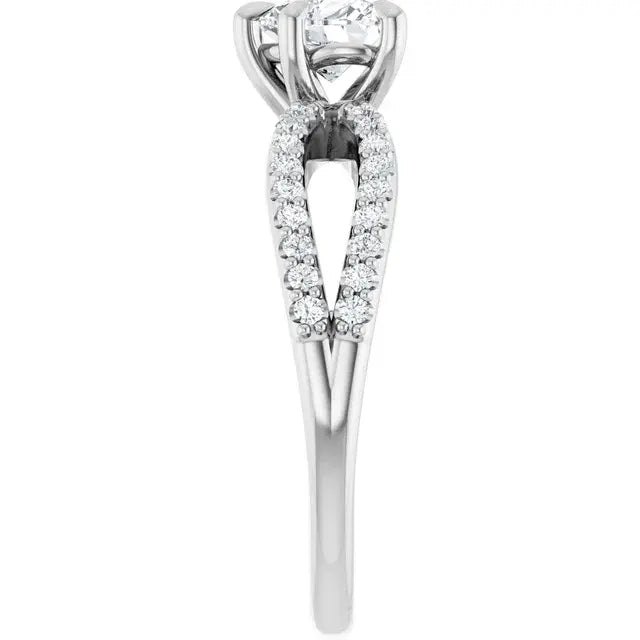 14K White Gold 7/8 CTW Heart Cut Diamond Engagement Ring with Infinity-Inspired Pavé Band
