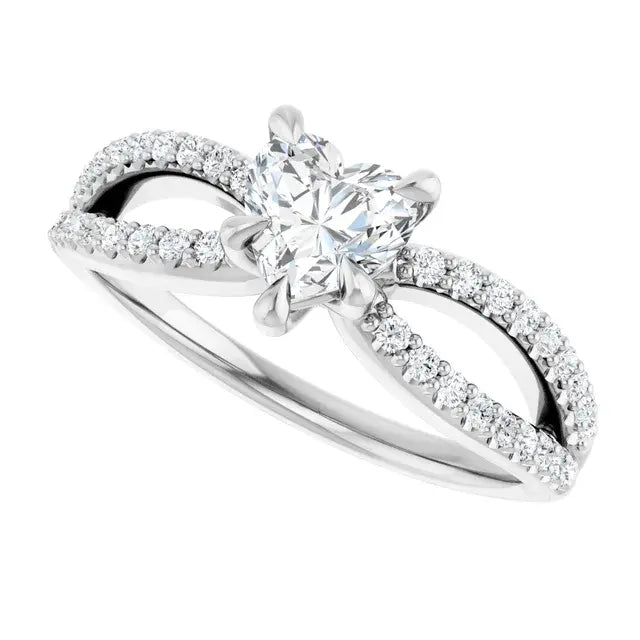14K White Gold 7/8 CTW Heart Cut Diamond Engagement Ring with Infinity-Inspired Pavé Band