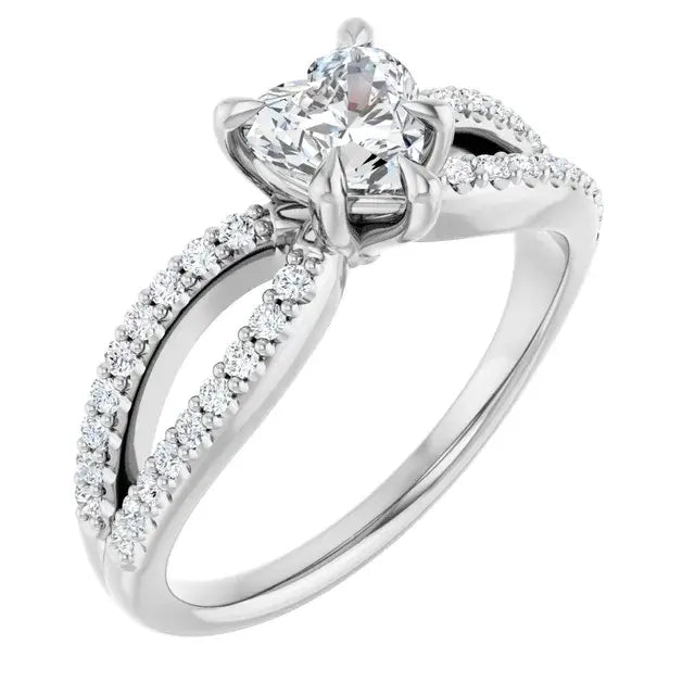 14K White Gold 7/8 CTW Heart Cut Diamond Engagement Ring with Infinity-Inspired Pavé Band