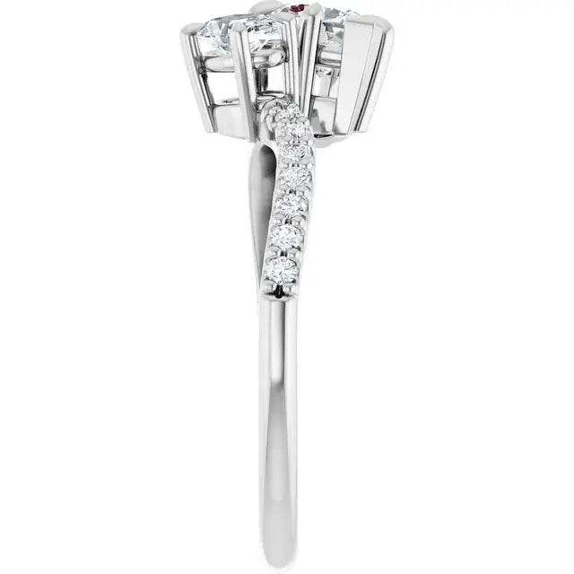 14K White Gold 7/8 CTW Heart Cut Diamond Two-Stone Engagement Ring with Pavé Split Band