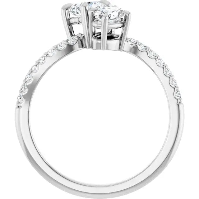 14K White Gold 7/8 CTW Heart Cut Diamond Two-Stone Engagement Ring with Pavé Split Band