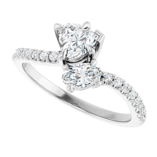 14K White Gold 7/8 CTW Heart Cut Diamond Two-Stone Engagement Ring with Pavé Split Band