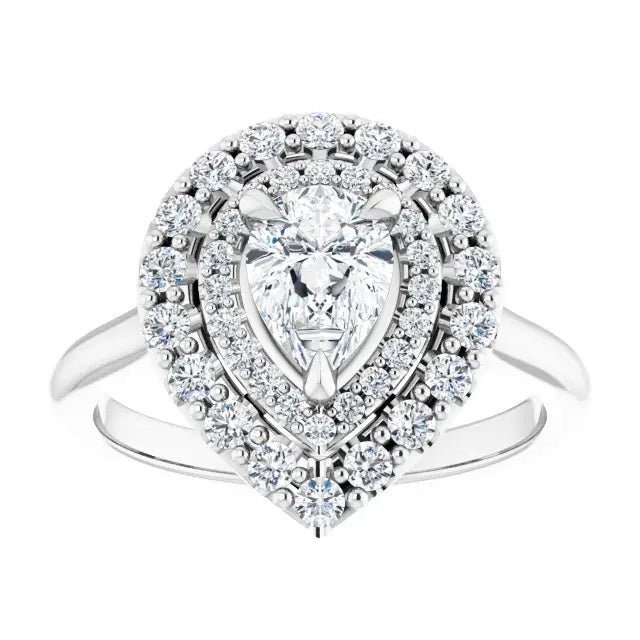14K White Gold 7/8 CTW Pear-Shaped Diamond Double Halo Engagement Ring