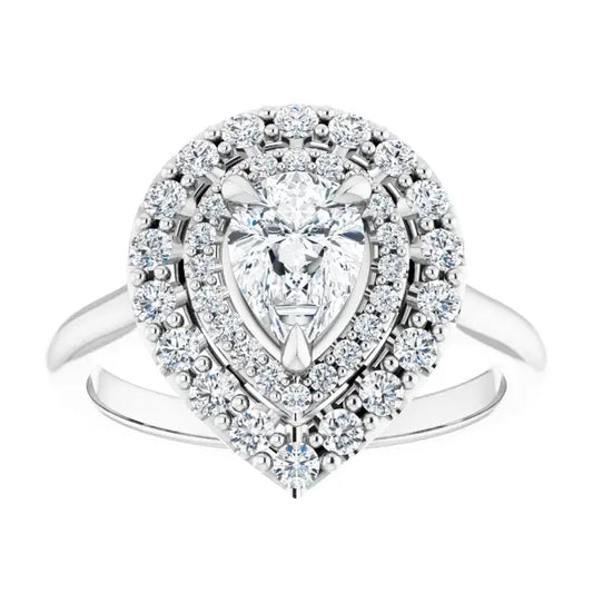 14K White Gold 7/8 CTW Pear-Shaped Diamond Double Halo Engagement Ring