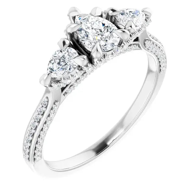14K White Gold 7/8 CTW Pear-Shaped Diamond Three-Stone Engagement Ring with Pave Split Shank