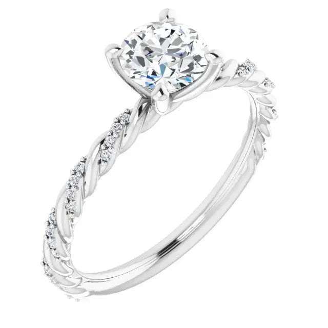 14K White Gold 7/8 CTW Round Cut Diamond Engagement Ring with Twisted Pave Band