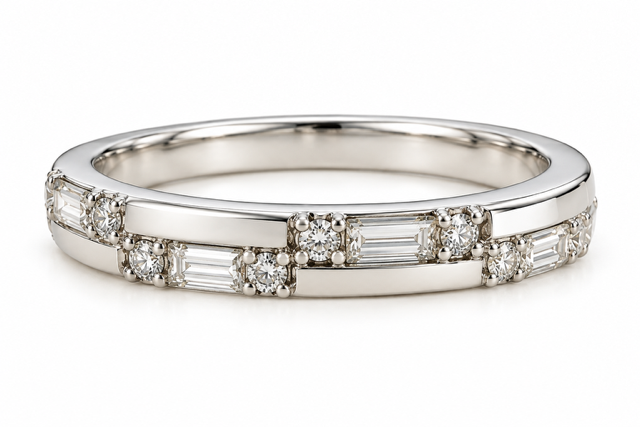 14K White Gold Band with Mixed Shape Natural Diamonds
