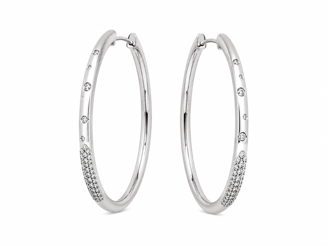 14K White Gold Moissanite Large Oval Hoop Earrings