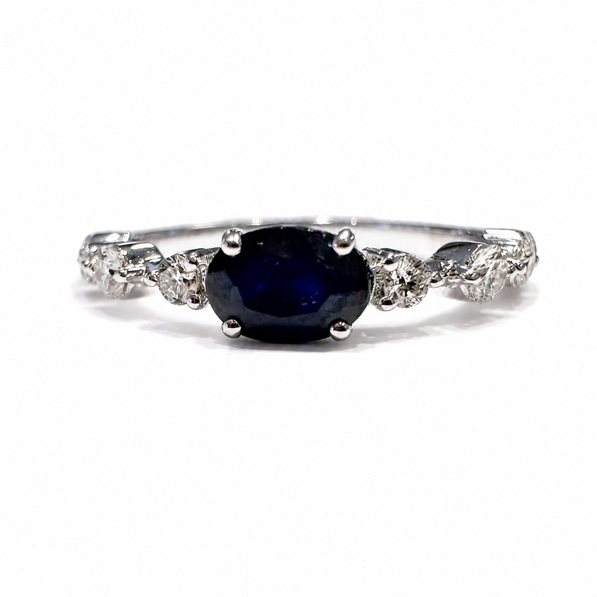 14K White Gold Ring with 0.55 CTW Oval Sapphire & 0.25CTW Natural Diamonds