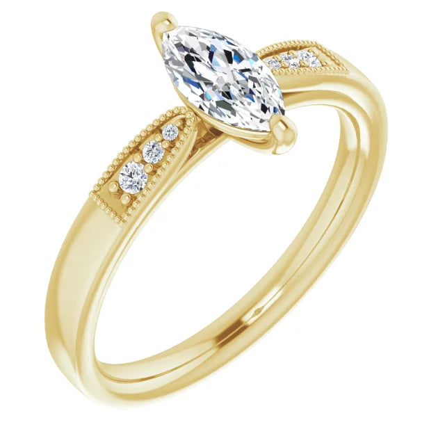 14K White Gold 1.02 CTW Marquise-Cut Lab Grown Diamond Solitaire Engagement Ring with Pavé Band