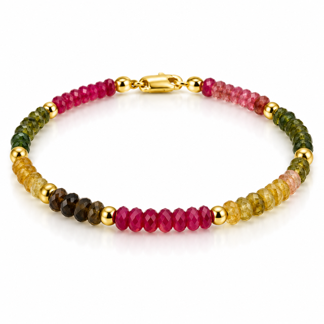 Multicolor Gemstone Bracelet with 14K Yellow Gold Beads