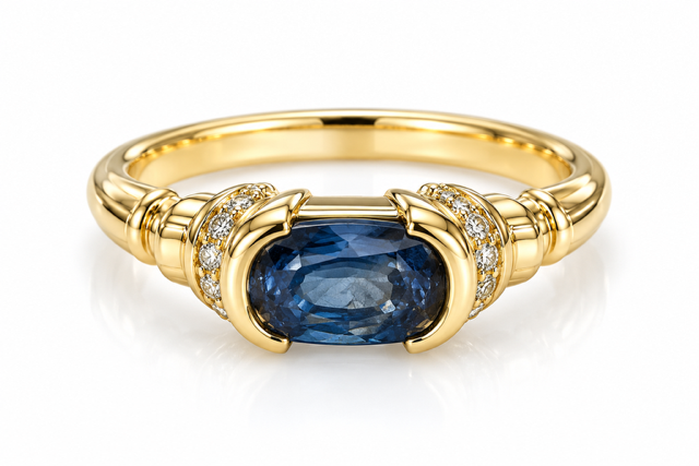 14K Yellow Gold Montana Sapphire and Natural Diamonds Ring