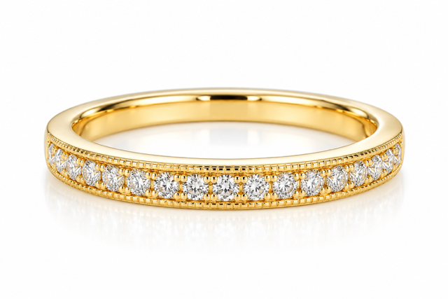 14K Yellow Gold Natural Diamonds and Milgrain Band