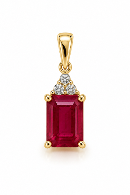 14K Yellow Gold Pendant with 1.07 Natural Ruby and Natural Diamonds