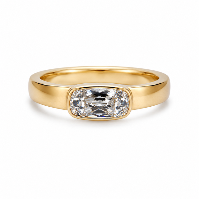 14K Yellow Gold Ring, Brushed Finish with Lab Grown Diamonds