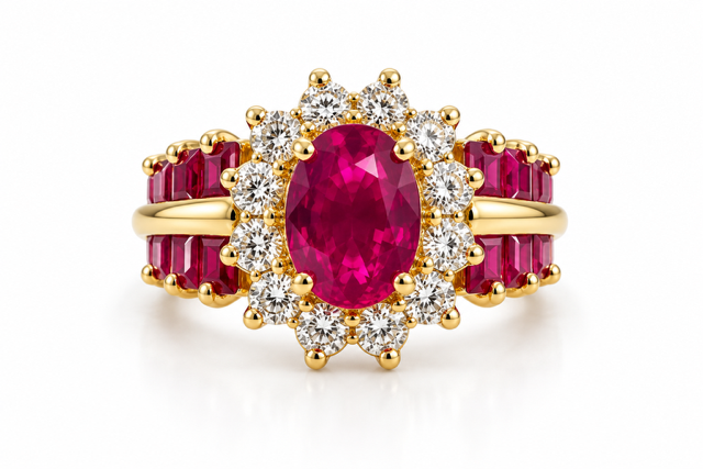 14K Yellow Gold Ring with Natural Ruby and Diamonds