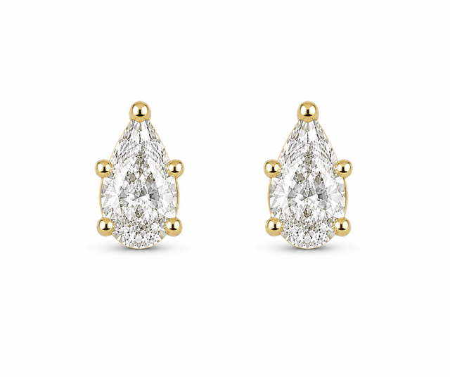 14K Yellow Gold Stud Earrings with 0.30 cttw Natural Pear Diamonds