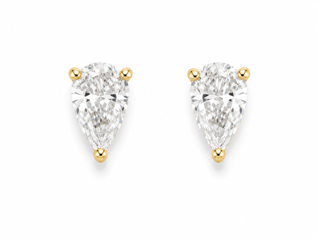 14K Yellow Gold Stud Earrings with 0.50 cttw Natural Pear Shape Diamonds